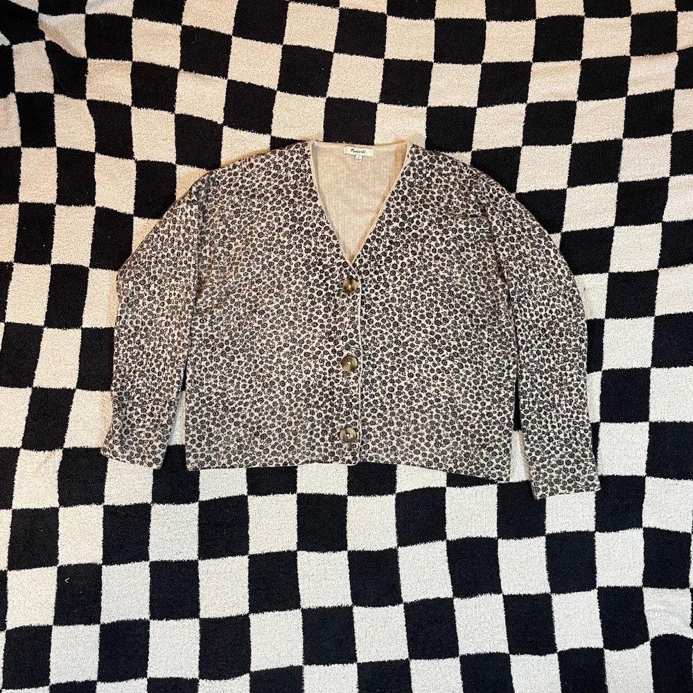 madewell women’s cropped ditsy floral ivory and black sweater cardigan small